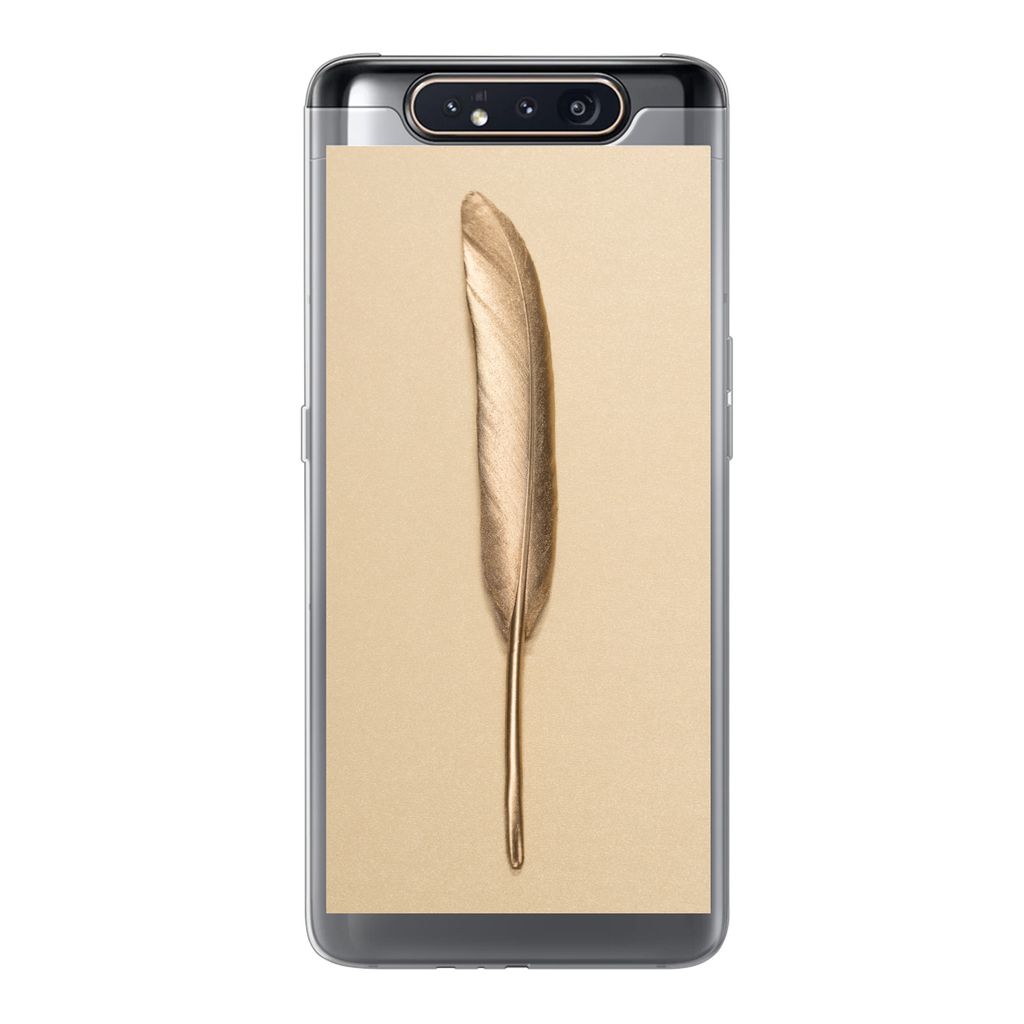 MuchoWow Handyhülle Schutzhülle Hülle für Samsung Galaxy A80 Gold bemalte Feder auf einem goldenen Hintergrund Silikon Softcase Handy Hülle ...