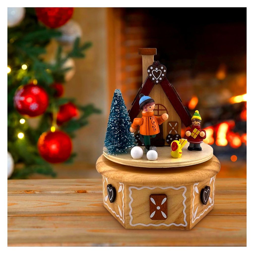 Räucherhaus mit Musikdose aus Holz – Weihnachtsdeko für Räucherkerzen (S, M, L), Winterszene, spielt „Oh Tannenbaum“, dekoratives Räucher...