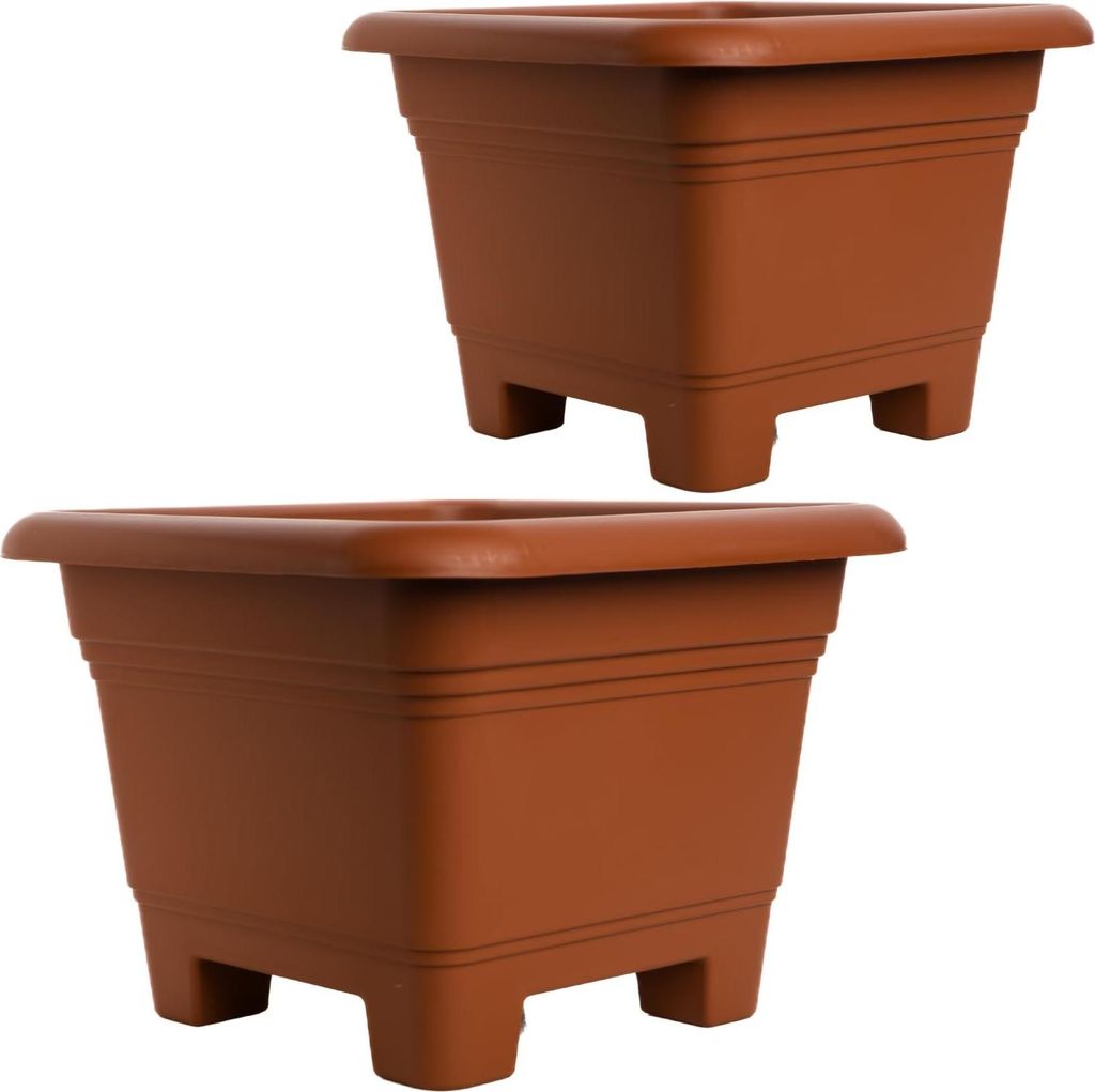 Große Pflanzkübel 2er Set terracotta eckig wetterfest für Garten Terrasse