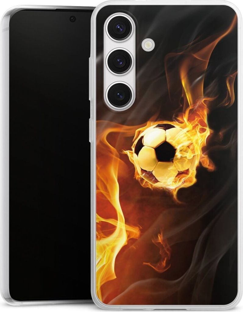 DeinDesign Slim Hülle für Samsung Galaxy S24 Silikon Case Ultra Dünn Handyhülle Ball Feuer Fußball