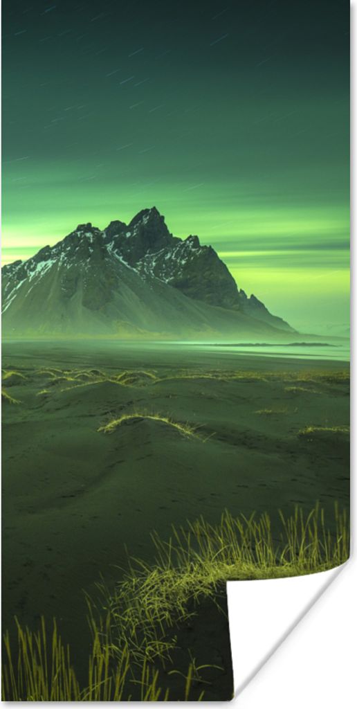 MuchoWow Poster Nordlichter - Berg - Grün - Island 80x160 cm - Kinderzimmer