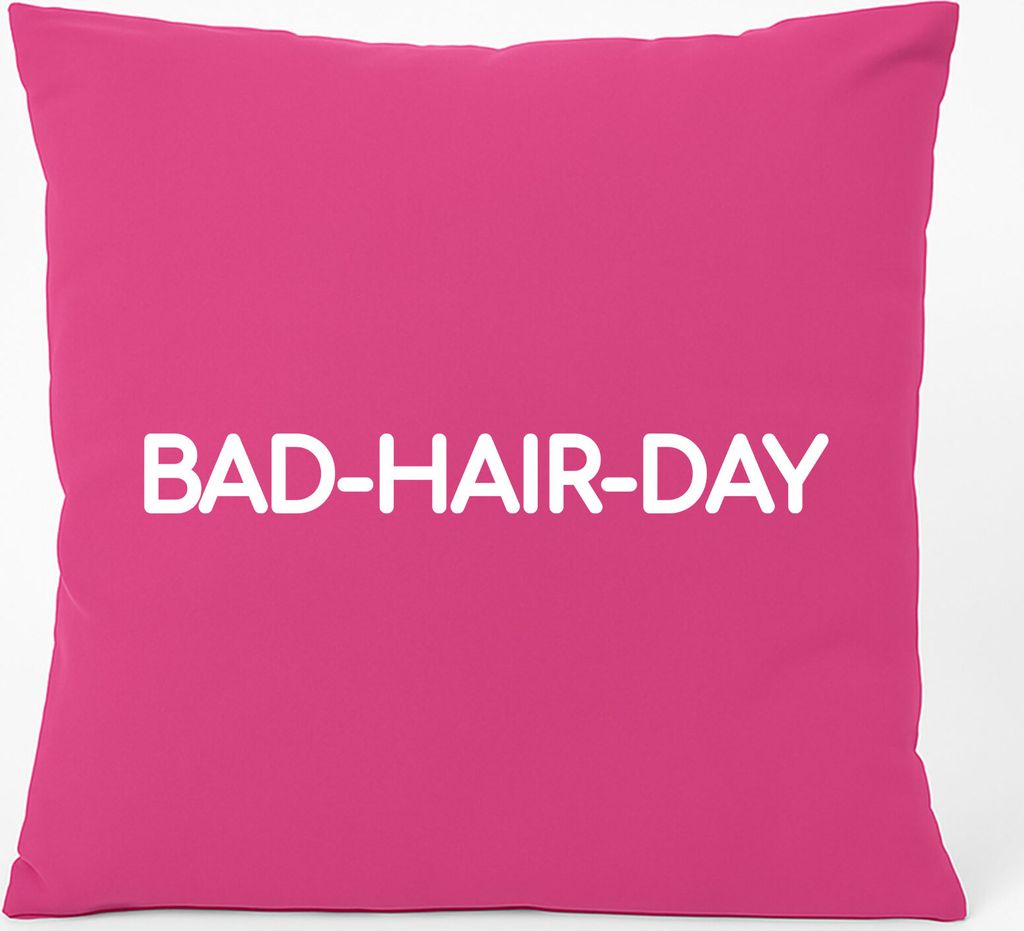 Huuraa Kissen Bad Hair Day Schriftzug 40x40cm mit Füllung Fuchsia Baumwolle Dekokissen Geschenkidee