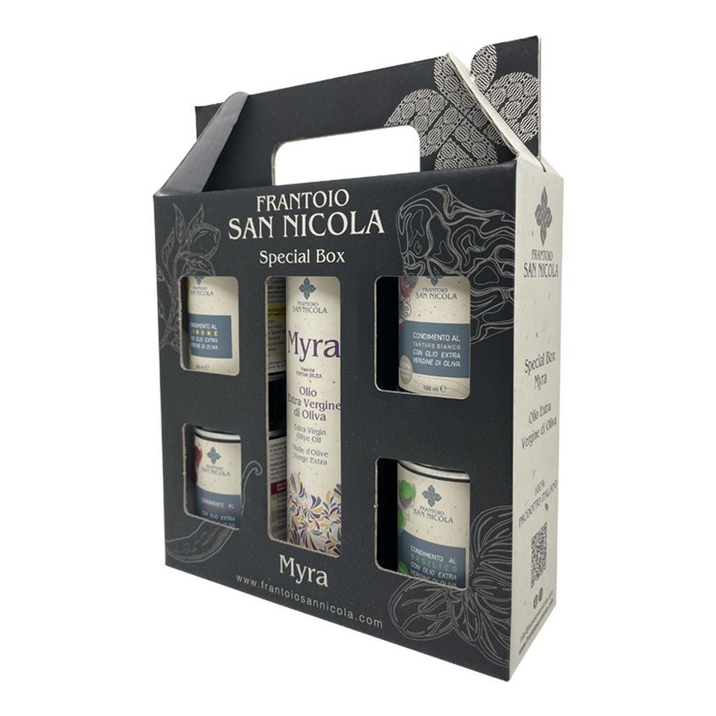 Verkostungsbox fÃ1/4r extra natives EVO-Öl, 1 italienische Flasche mit 250 ml, 1 Zitronenöl 100 ml, 1 Chiliöl 100 ml, 1 TrÃ1/4ffelöl 100 ml, ...