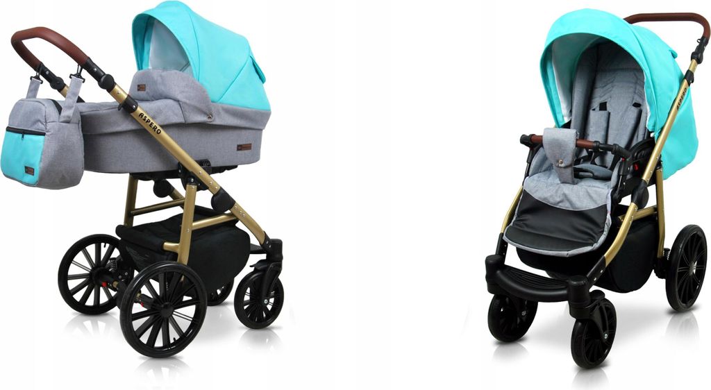 BabyLux Aspero | 2in1 Kinderwagen Set | Silver Mint | Kombikinderwagen | Kinderwagenset | Buggy