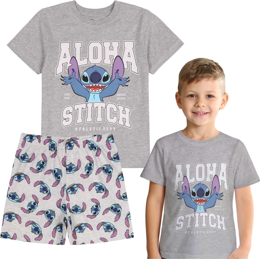 DISNEY STITCH BAUMWOLLE Zweiteiliger Schlafanzug für Jungen mit kurzen Ärmeln FÜR DEN SOMMER 98