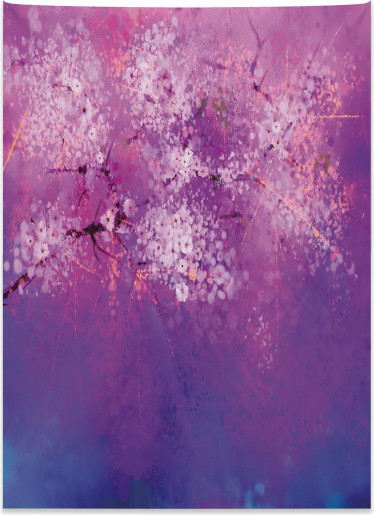 Abakuhaus Lila Wandteppich, Japanische Kirschblüten aus Weiches Mikrofaser Stoff Kein Verblassen Klare Farben Waschbar, 110 x 150 cm, Fuchsienfarb...