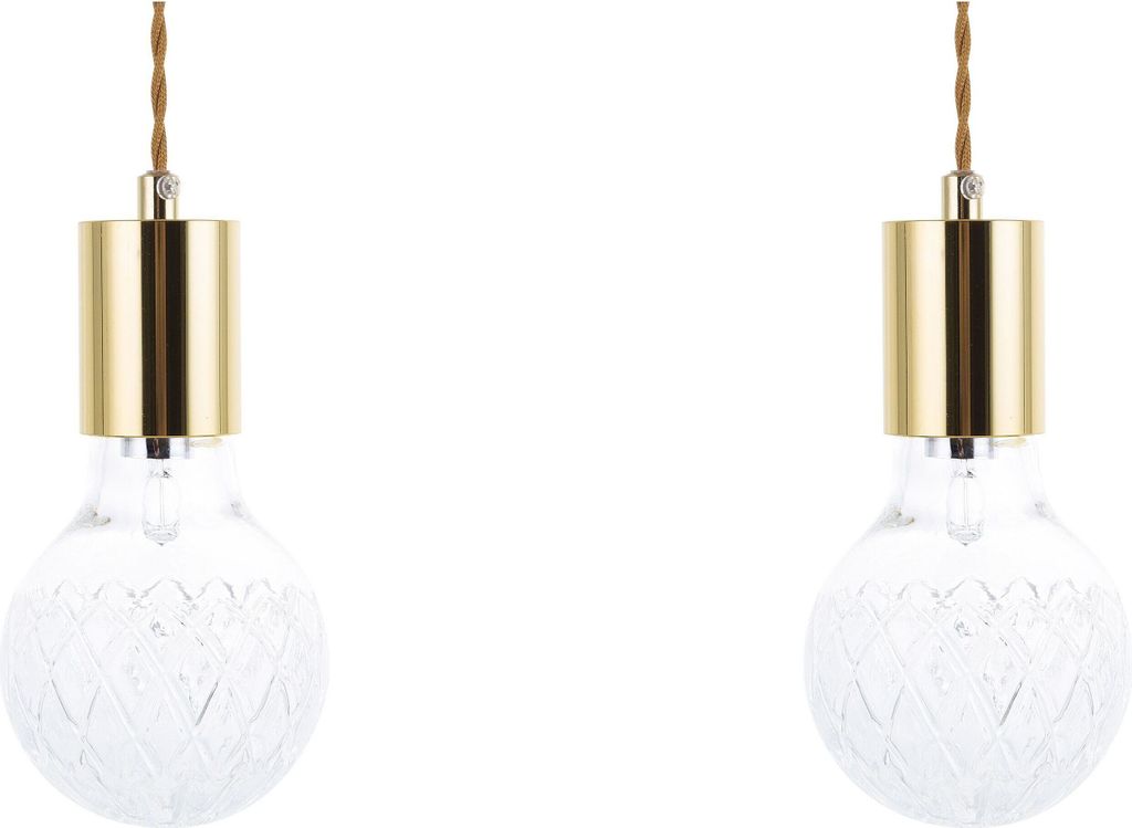BELIANI Hängeleuchte Gold Metall 2er Set mit Schirm aus Glas in Glühbirnenform geometriches Muster Minimalistischer Industrieller Stil