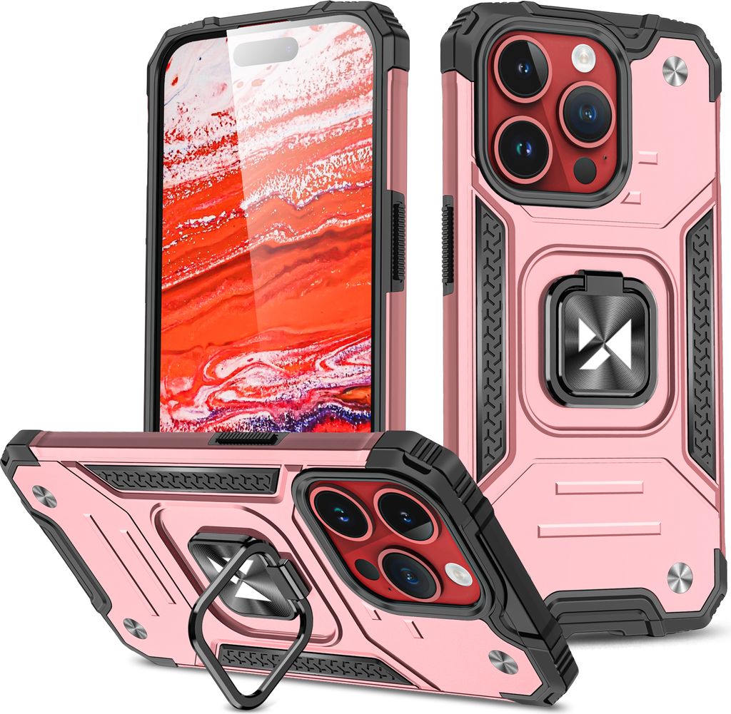 Robuste Hülle mit Fingerhalter für iPhone 15 Pro, Ring Armor, Roségold