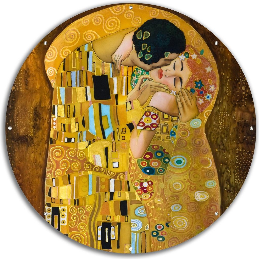 Wallario rundes Outdoor-Poster für Garten oder Balkon, Motiv Der Kuss von Klimt, 60 cm Durchmesser