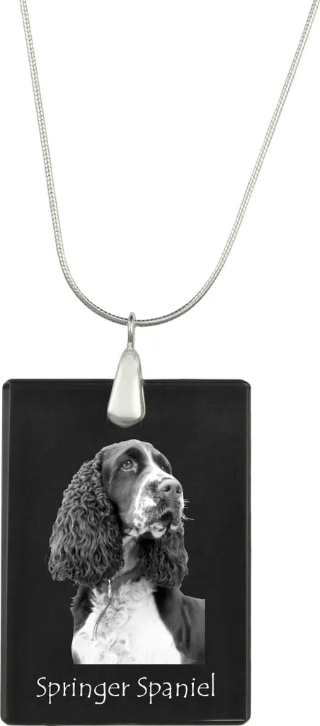 Kiara Jewellery Collana con ciondolo a forma di cane Spaniel intarsiato con conchiglia di abalone di Paua verdastro e collare in pietra di vetro su catena in tracce di 45,7 cm/50,8 cm