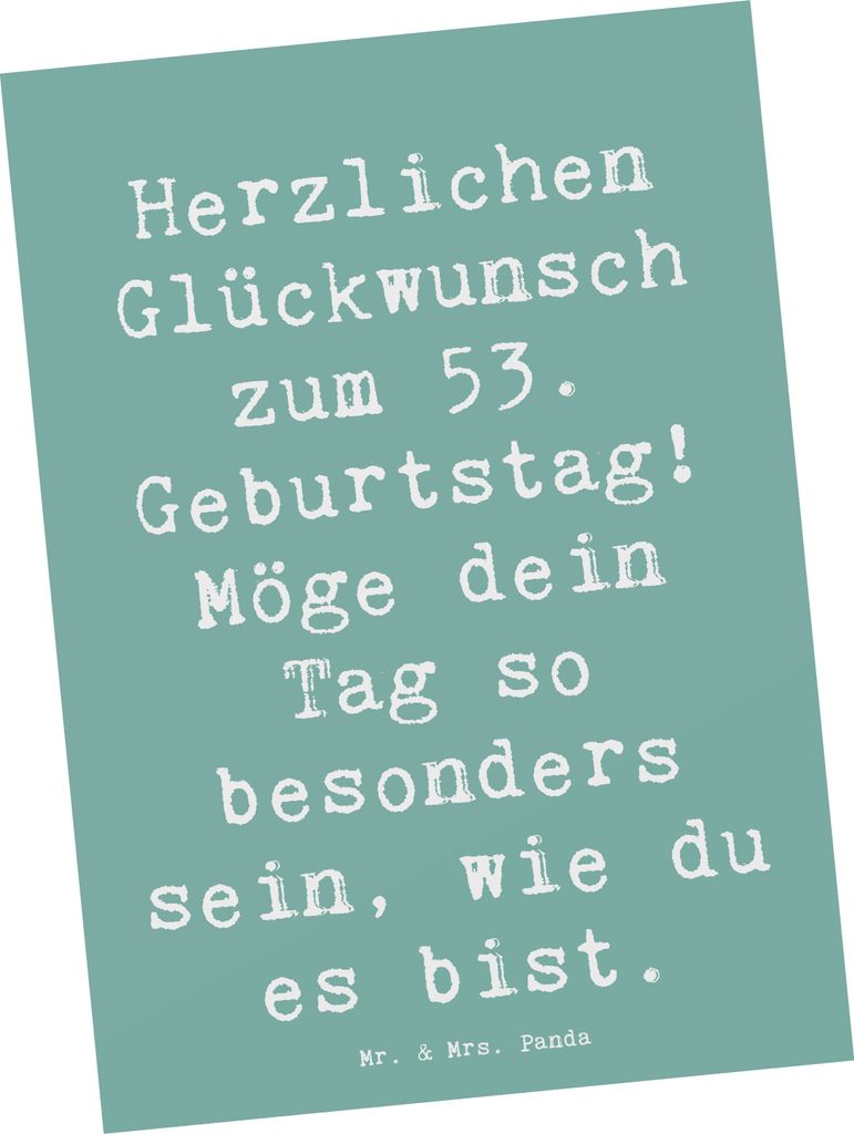 Mr. & Mrs. Panda Postkarte Spruch 53. Geburtstag - Meeresbrise - Geschenk, Geburtstagsgeschenk, Ansichtskarten, einzigartige Geschenke, Alter, Post...