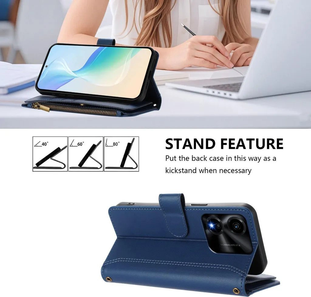 Custodia Honor X5C Plus Blu in Eco-Pelle con Cerniera e Portafoglio - 2