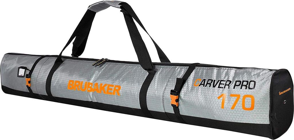 BRUBAKER CarverTec Pro Skisack 170 cm für 1 Paar Ski und Stöcke - Silber Orange