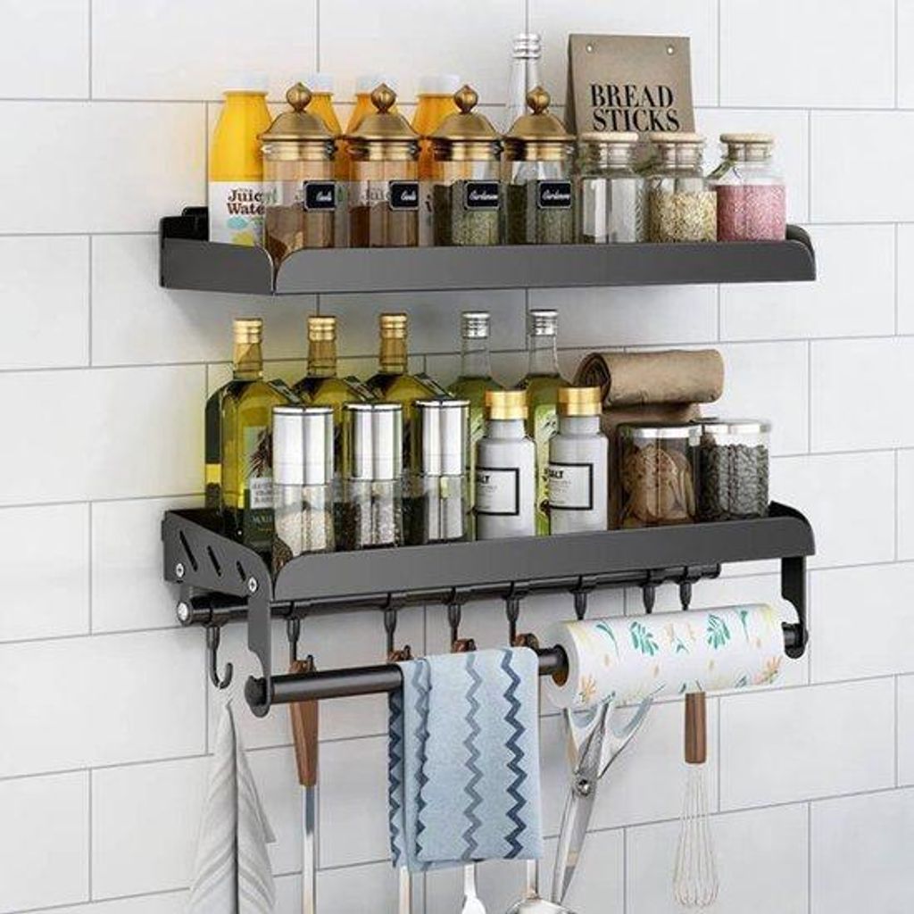 Unyqoos Kräuterregal-Set zur Wandmontage mit Küchenrollenhalter und Haken für optimale Küchenorganisation