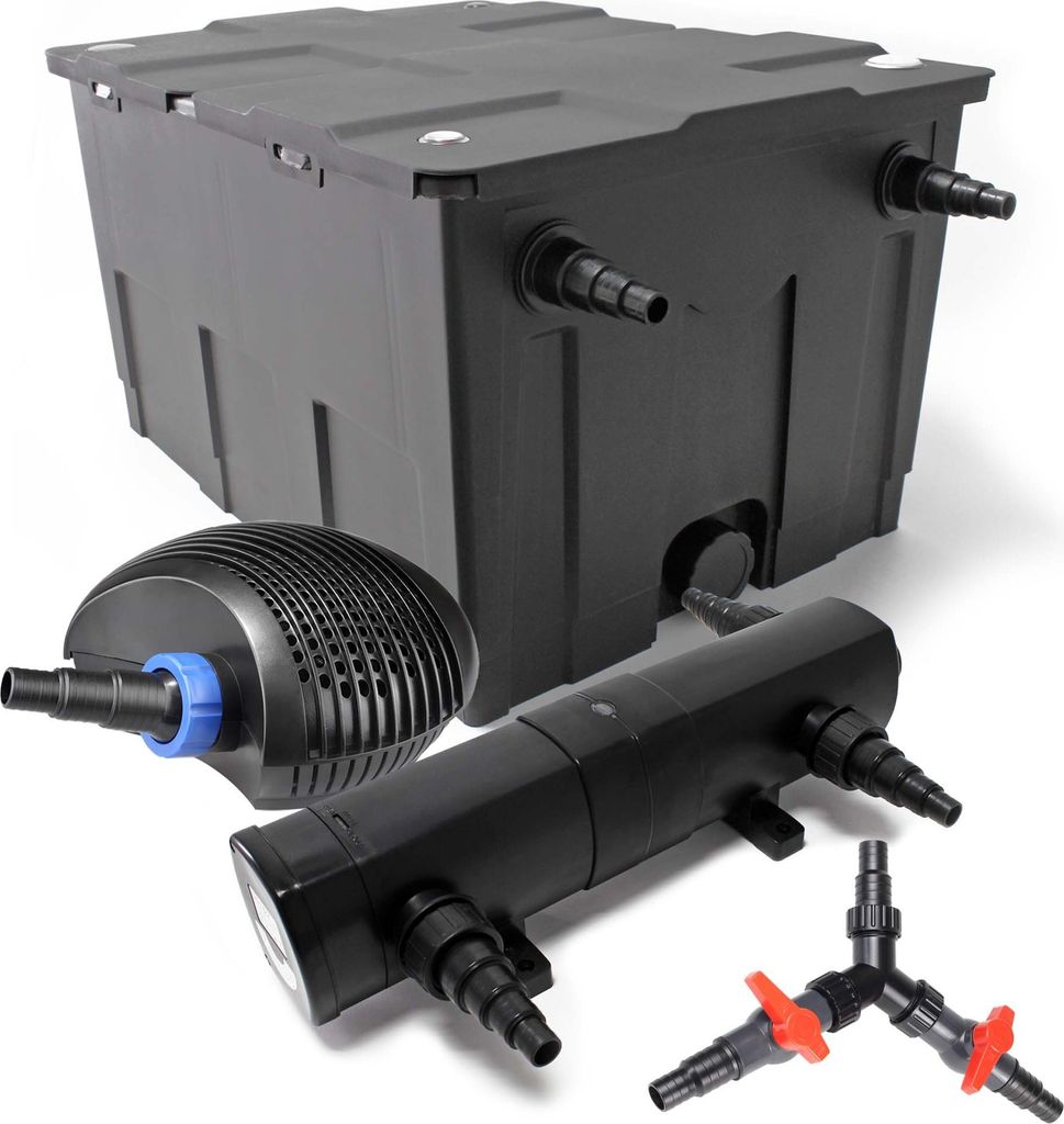 SunSun Komplettset: CBF-550 Teichfilter bis 60000 L Teichfilteranlage als Durchlauffilter, CTF-8000 SuperECO Teichpumpe 8000l/h 70W, CUV-224 Teichk...