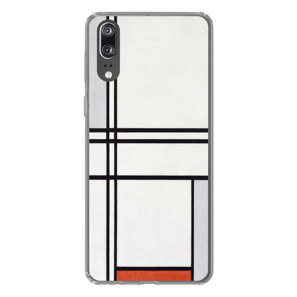 MuchoWow Handyhülle Schutzhülle Hülle für Huawei P20 Komposition 1 mit Rot und Grau - Piet Mondrian Silikon Softcase Handy Hülle - Hardcover