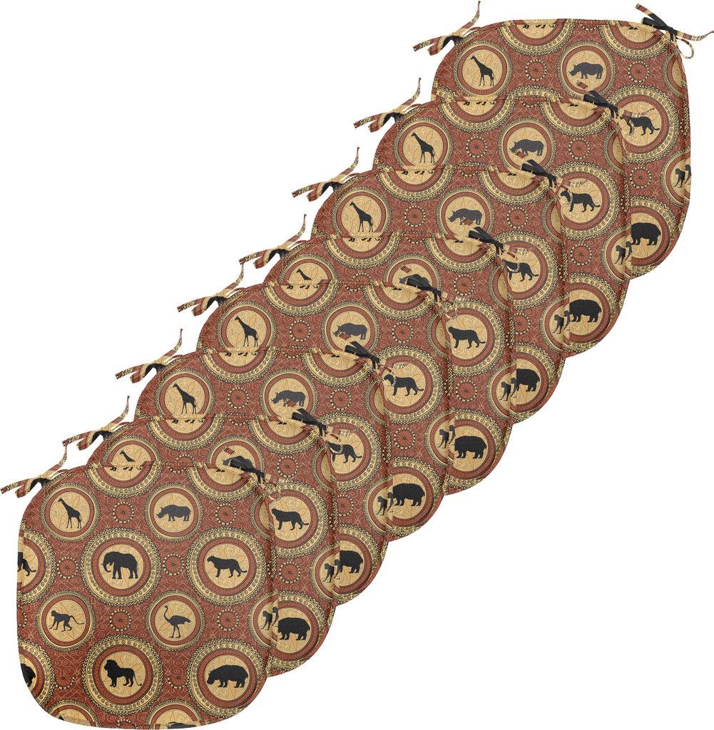 ABAKUHAUS Safari Polster für Esszimmerstühle, Affe Lion Folk African, Dekoratives wasserfestes Kissen mit Riemen für Küchensitze, 40 cm x 40 cm...