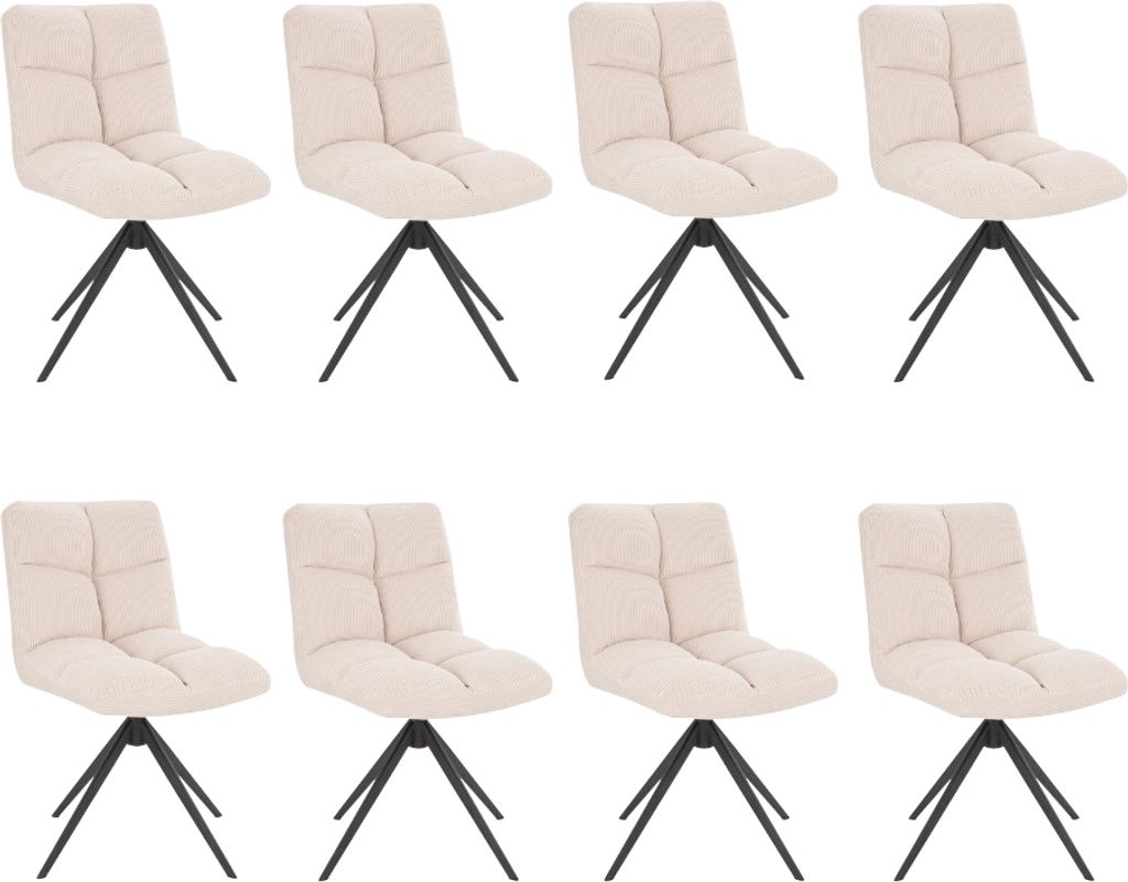 HOME DELUXE - Esszimmerstuhl NODA - 8er Set, Farbe: Samt Creme - 360 Grad drehbar, weiche Polsterung, bis 120 kg belastbar I Küchenstuhl Speisest...