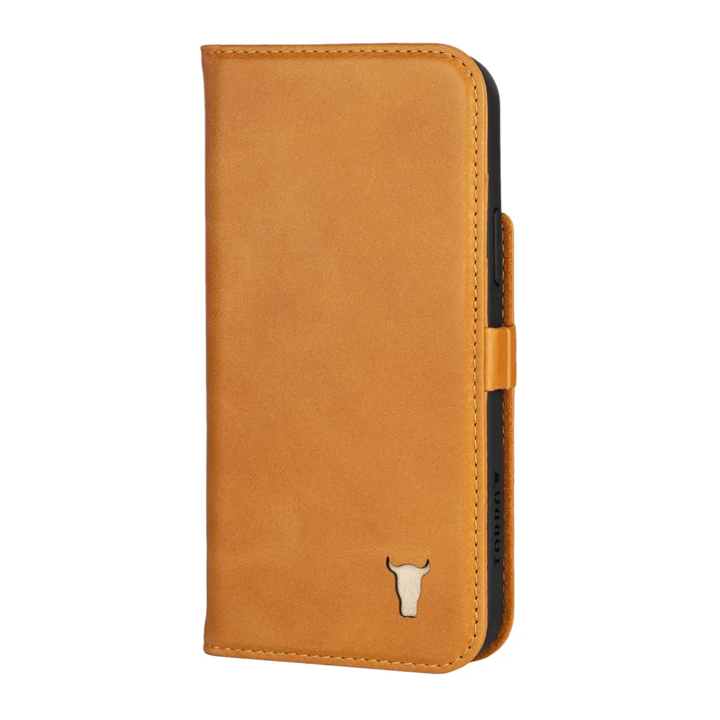 Custodia Portafoglio iPhone 12 TORRO in Pelle Marrone Chiaro - Stand - 1
