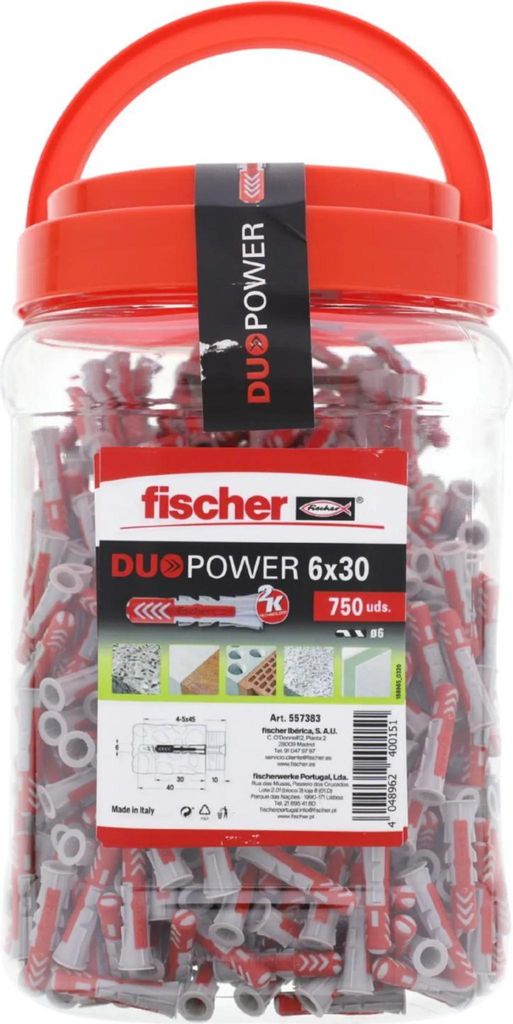 Fischer universele plug Duo Power, grijs/rood, maat 6 x 30, Productafbeelding 