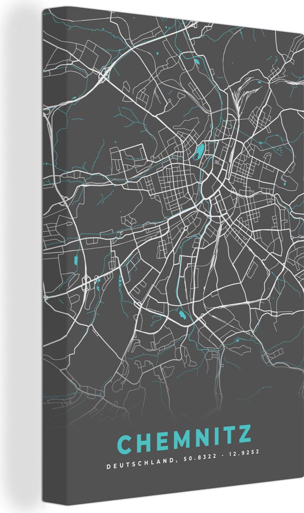 OneMillionCanvasses - Leinwandbilder - 90x140 cm, Stadtplan - Chemnitz - Genk - Blau - Deutschland - Karte, Wandbilder Kunstdruck Wanddekoration ...
