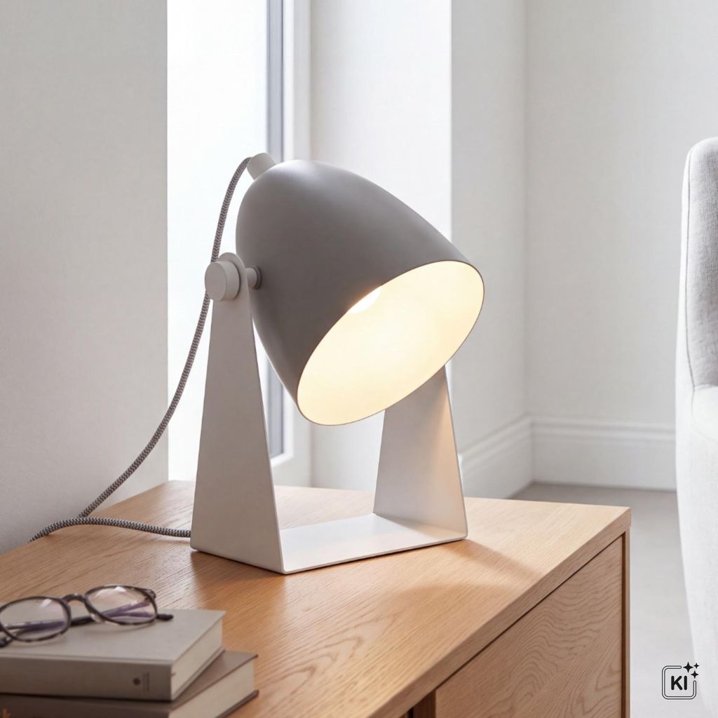Tischlampe Metall E14 schwenkbar klein H: 20,5 cm Weiß Grau Produktbild  KI-generiertes Bild