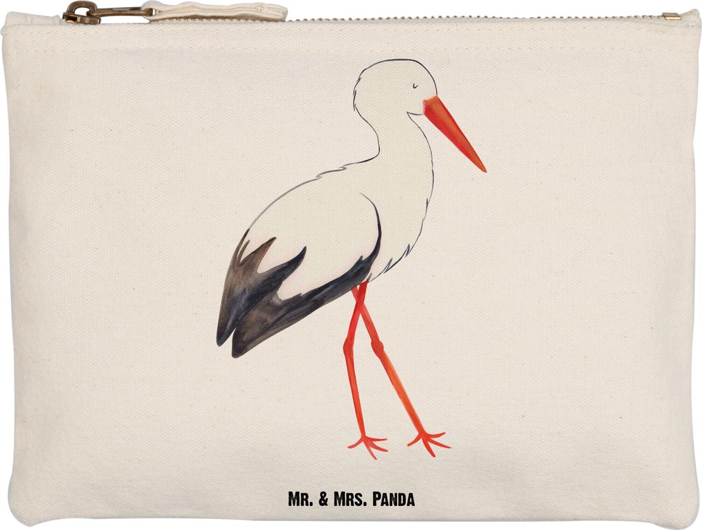Mr. & Mrs. Panda Schminktasche Storch Grösse XL Große - Weiß - Geschenk, Baby, Lustige Sprüche, Kulturbeutel, Pouch, Stoffbeutel, kosmetiktäsc...