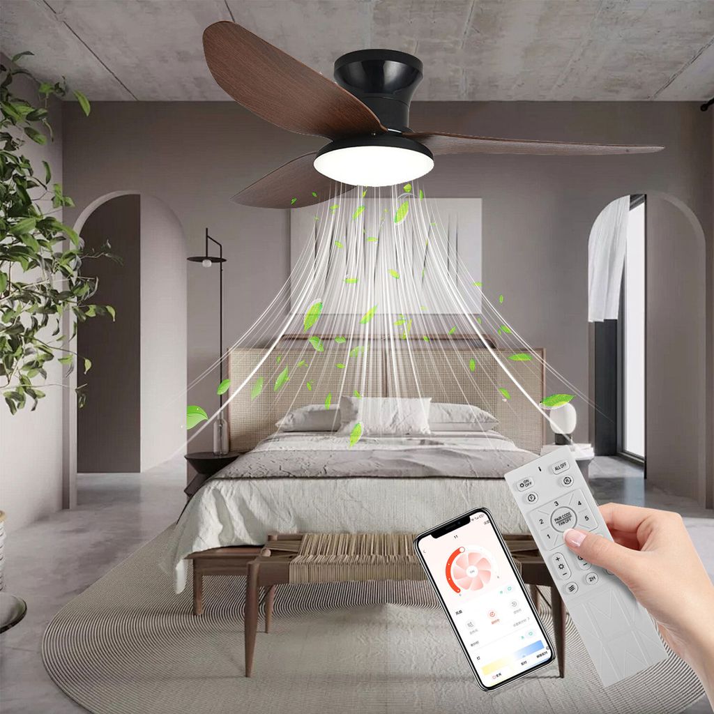 Deckenleuchten Leise Deckenventilator LED Deckenleuchte,APP-Kontrolle,Fernbedienung 6 einstellbare Gänge, Leuchte/ Ventilator getrennt schaltbar