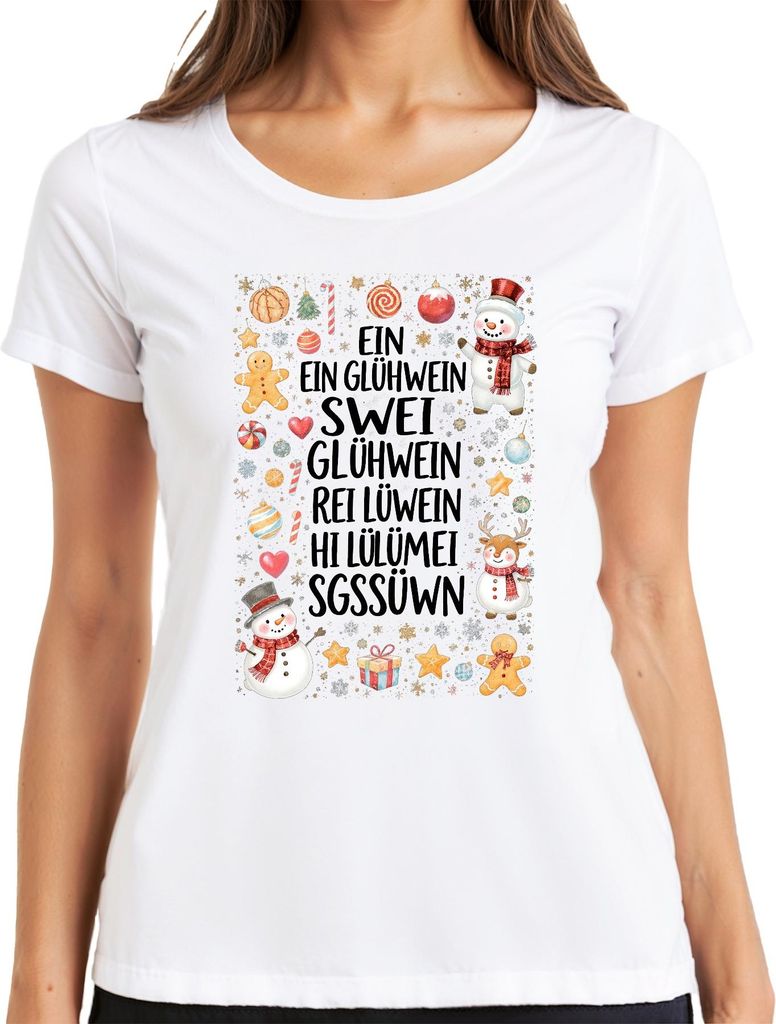 Ein Ein Glühwein Zwei Glühwein Rei Lülümei Weihnachten Geschenk Damen T-Shirt, Weiß, XXL