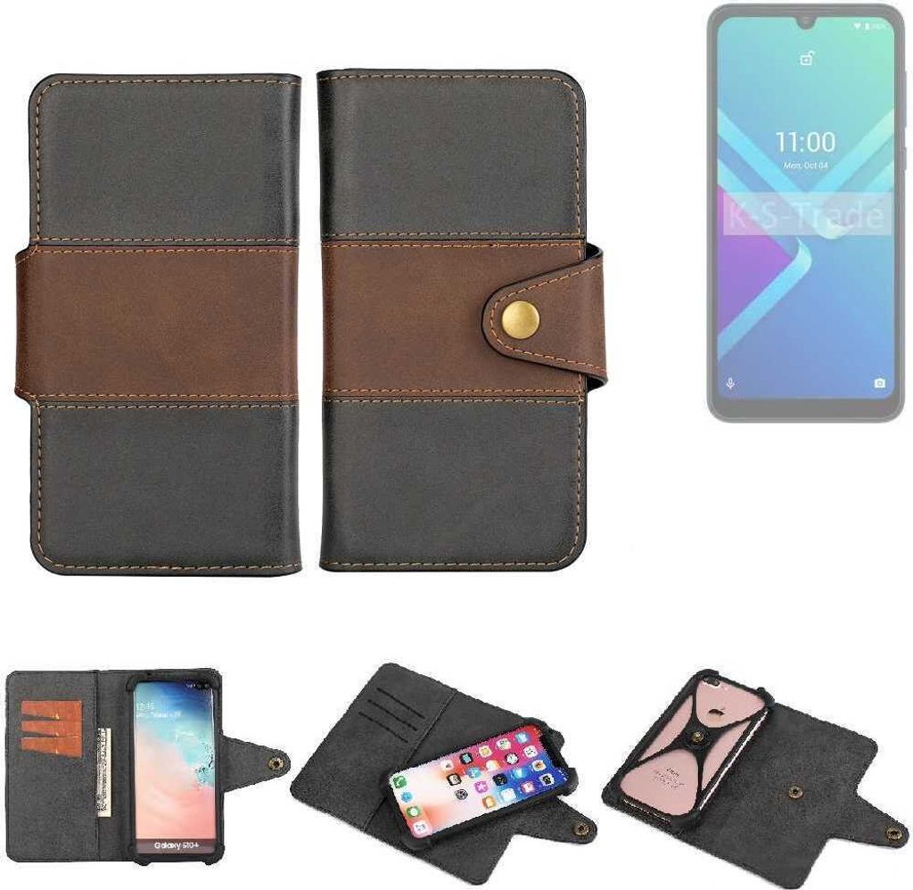 K-S-Trade Handyhülle Schutzhülle Hülle Bookstyle Wallet-Case kompatibel mit Wiko Y82 Bumper Rundumschutz schwarz-braun 1x