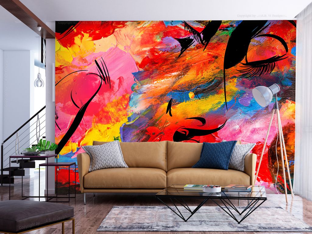 Vlies Fototapete Abstrakt 300x210 cm Vlies Tapeten Wandtapete XXL bunt Kuss Liebe Love Paar h-C-0230-a-a