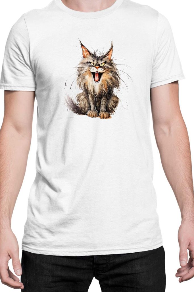 Herren T-Shirt Funny Cats Breeds Maine Coon Cat 024, Man 4XL / Weiß