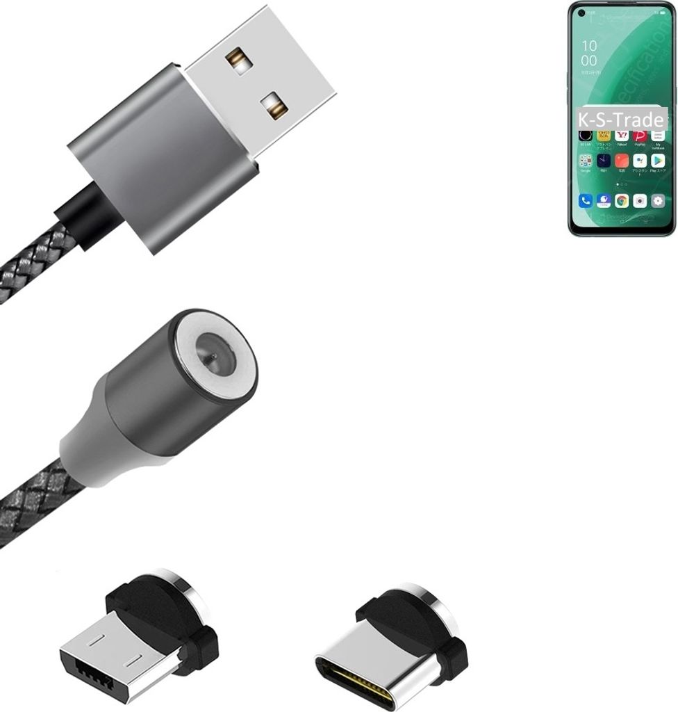 K-S-Trade Hochwertiges Magnet-Lade-kabel Sync-Kabel Daten-Kabel für Oppo A55s 5G mit USB-Typ-C-Anschluss und Micro-USB-Anschluss 2A bis zu 480mbps