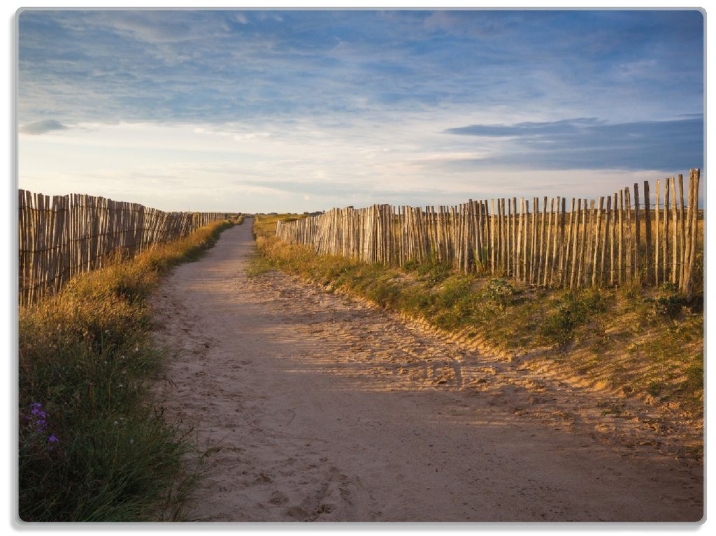 Wallario Glasunterlage, Schneidebrett aus Glas, Größe 30 x 40 cm, Motiv Sandweg an einem Strand in Frankreich, Bretagne