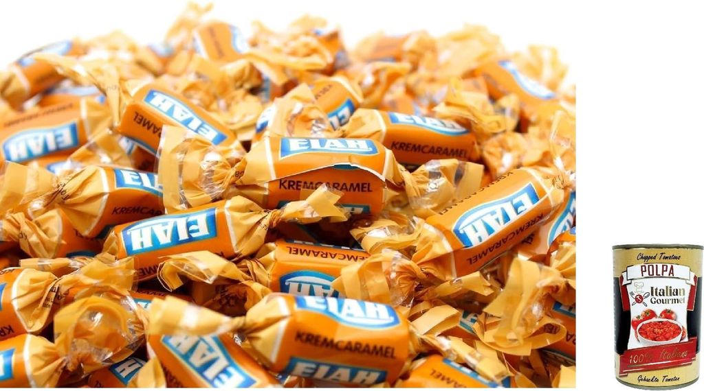 Elah Kremcaramel, Karamellgeschmack sweets, Creme caramel toffee Süßigkeiten, bonbons, lollies, 6x 1kg + Italian Gourmet polpa 400g