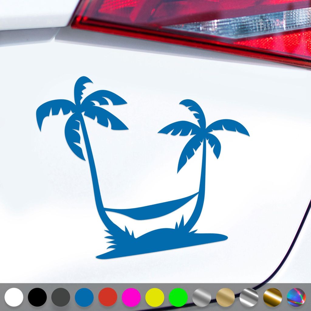 PantherPixel Palmen Aufkleber Insel Reisen Camping Strand Urlaub Sticker Auto Geschenkidee Farbe Blau