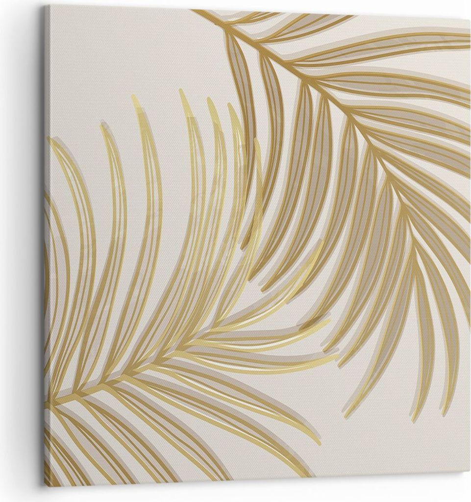 Bild auf Leinwand - Leinwandbild - Einteilig - Golden Blätter Palmen - 60x60cm - Wand Bild - Wanddeko - Wandbilder - Leinwanddruck - Bilder - Wand...