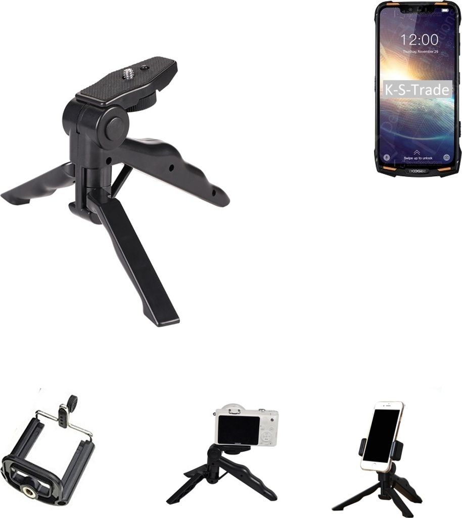 K-S-Trade Stativ Tisch-Ständer Dreibein Handy-Stativ Ständer kompatibel mit Doogee S90 Pro Mini-Stativ Smartphone Tripod Handy-Stativ aus Plastik