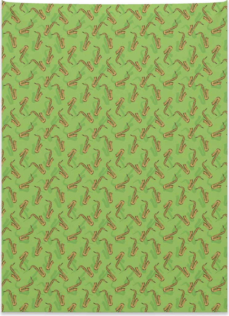 Abakuhaus Jazz Musik Wandteppich, Saxophone auf Grün aus Weiches Mikrofaser Stoff Kein Verblassen Klare Farben Waschbar, 110 x 150 cm, Gelb Braun ...