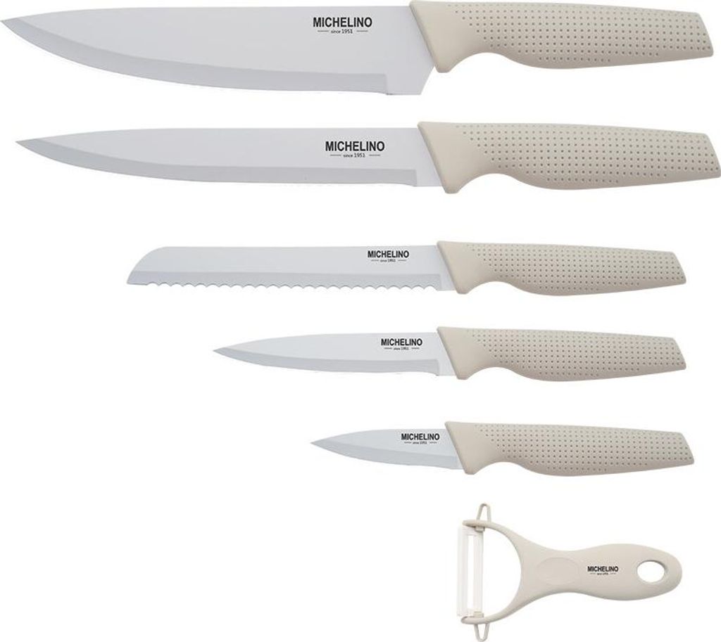 MICHELINO 6-tlg. Messer-Set Schneideset mit Sparschäler Serie Alythia Beige