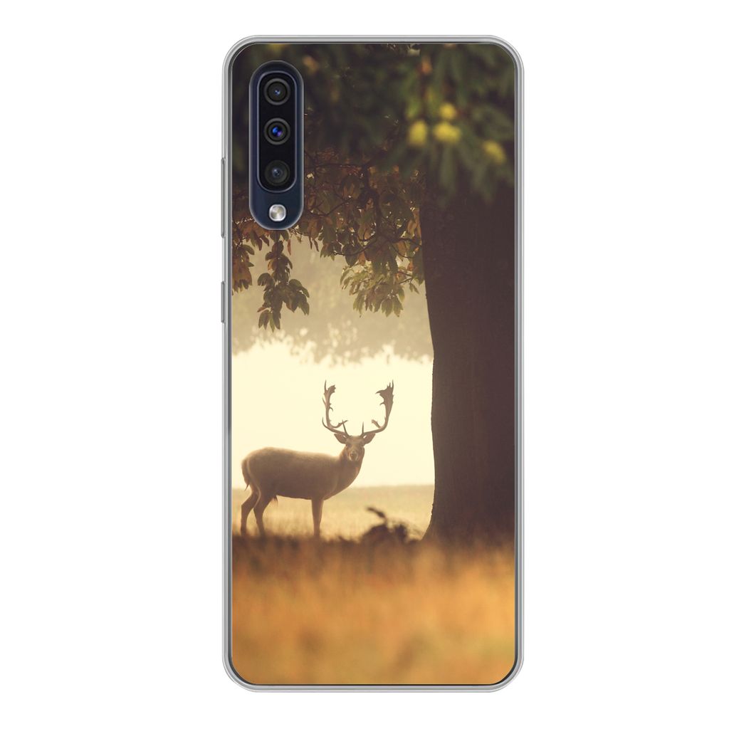 MuchoWow Handyhülle Schutzhülle Hülle für Samsung Galaxy A50 Hirsche - Bäume - Wald Silikon Softcase Handy Hülle - Mobiltelefonhülle