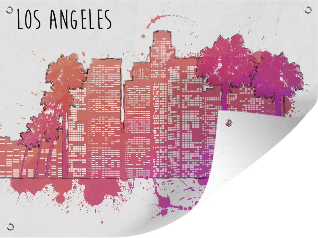 MuchoWow 40x30 cm Outdoor-Poster Gartendeko Sichtschutz Garten Poster für den Garten Los Angeles - Gebäude - Skyline