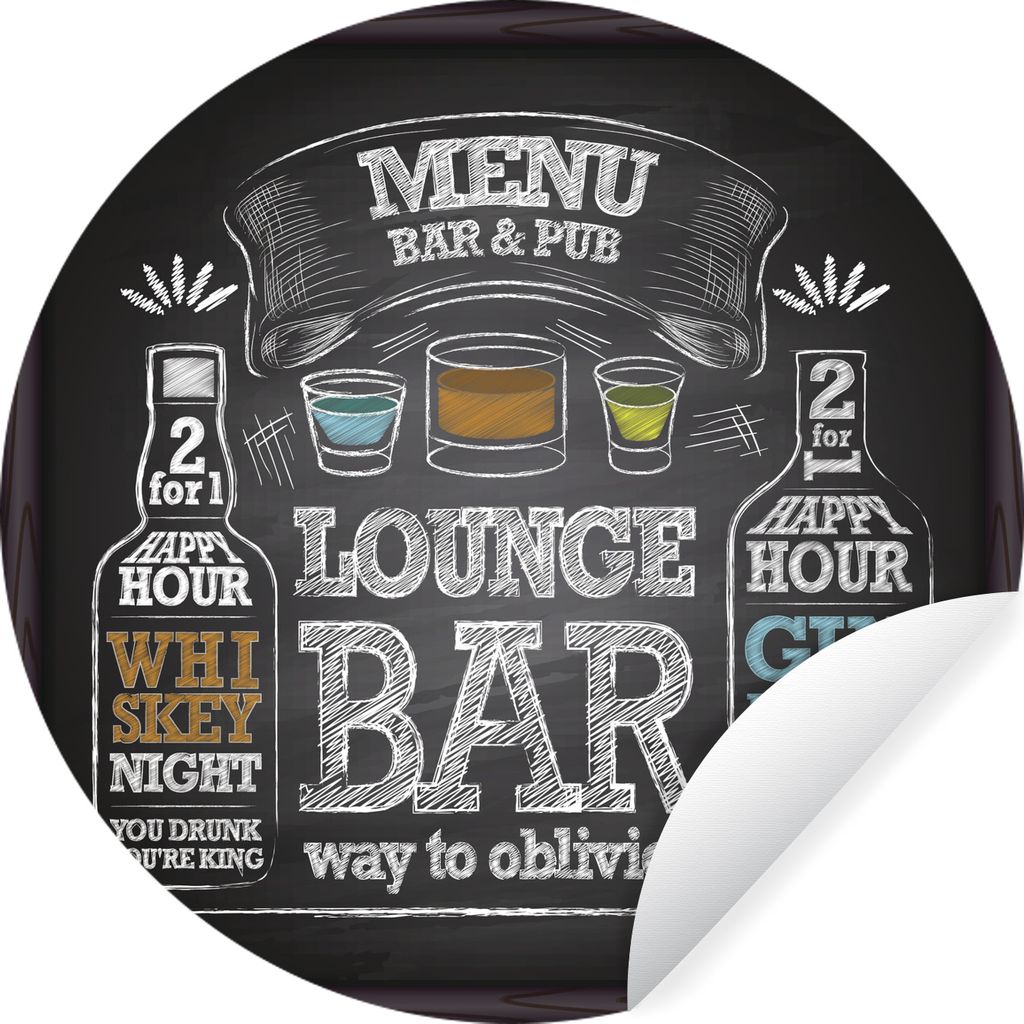 MuchoWow Runde Wandtattoo - Wandsticker Tapete Aufkleber Illustration einer Kreidetafel in der Bar Ø 30 cm Selbstklebend und Repositionierbar - ...