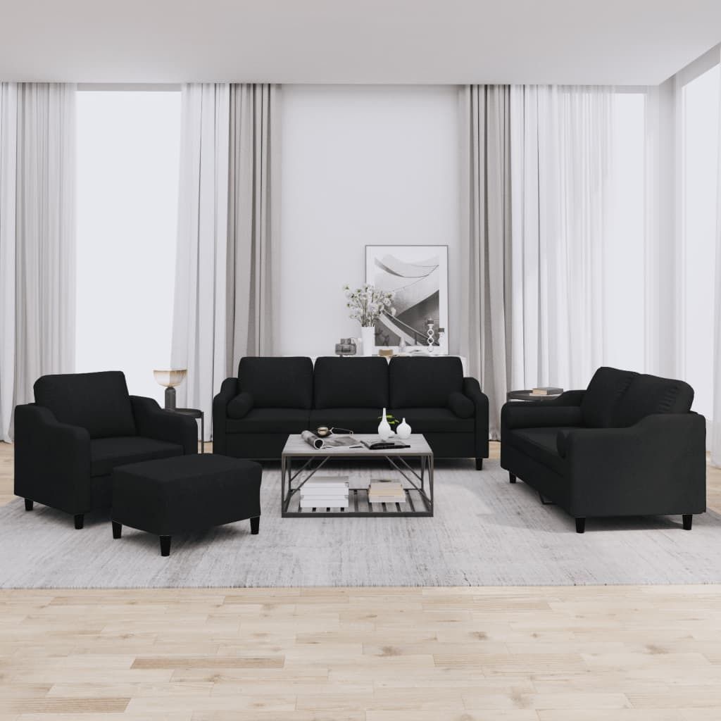 Maison Exclusive - 4-tlg. Sofagarnitur mit Kissen Schwarz Stoff
