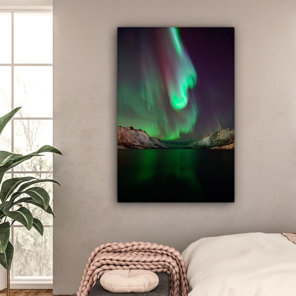 OneMillionCanvasses - Leinwandbilder - 90x140 cm, Nordlichter - Berge - Norwegen, Wandbilder Kunstdruck Wanddekoration - Wandschmucke - Schlafzimmer