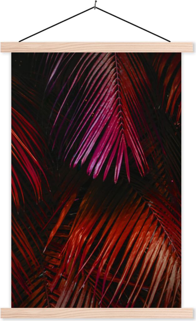 MuchoWow Textilposter Dschungel - Rot - Blätter 40x60 cm mit holzfarbenen Rahmen - Poster