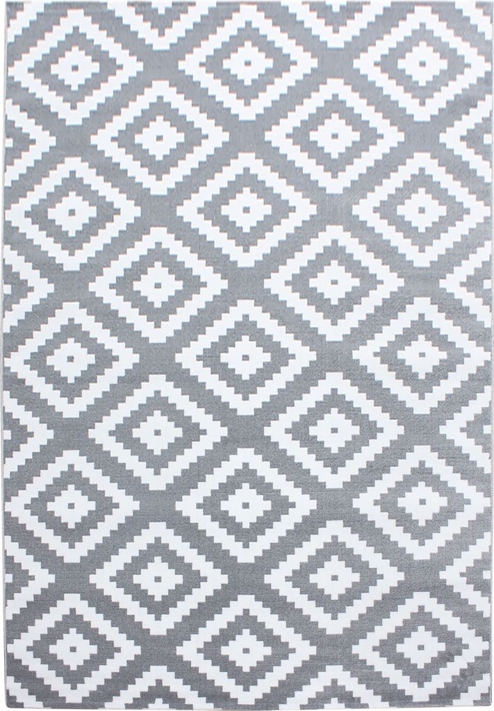 Villa Möbel Pluiva Wohnzimmer-Teppich, Designteppich, Geometrisch Design, Farbe:Grau, Grösse:240x340 cm