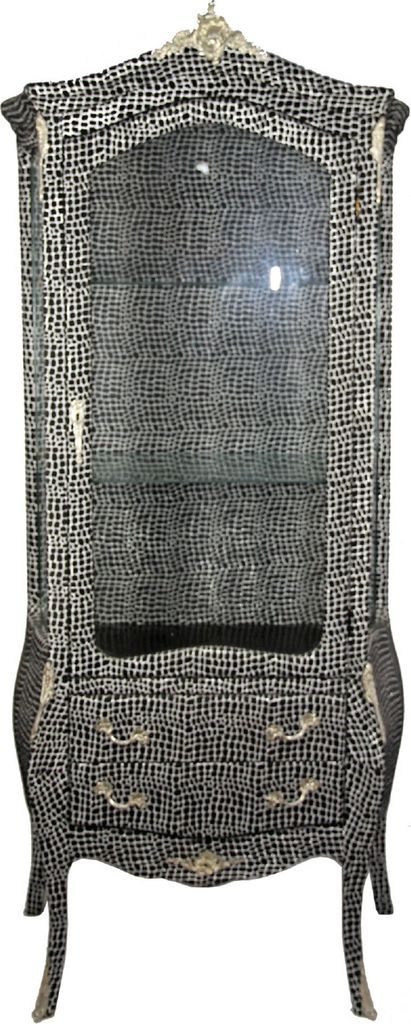 Casa Padrino Barock Vitrine Schwarz / Silber 72 x 45 x H. 184 cm - Handgefertigter Vitrinenschrank mit Glastür und 2 Schubladen - Barock Wohnzimme...