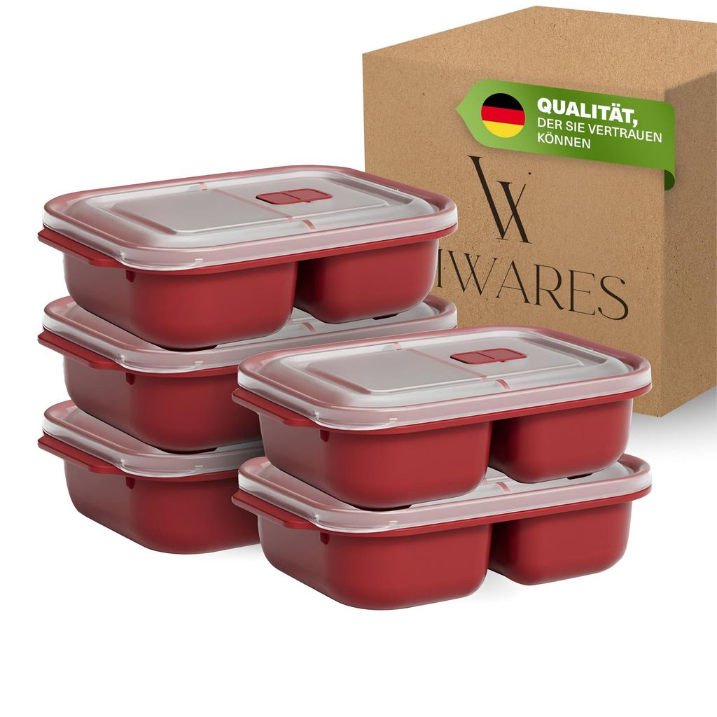 Viwares Bento Box 1200 ml mit Fächern – Lunchbox 5er Set, mikrowellengeeignet, auslaufsicher, BPA-frei, stapelbar, ideal für Kinder, Meal Prep,...