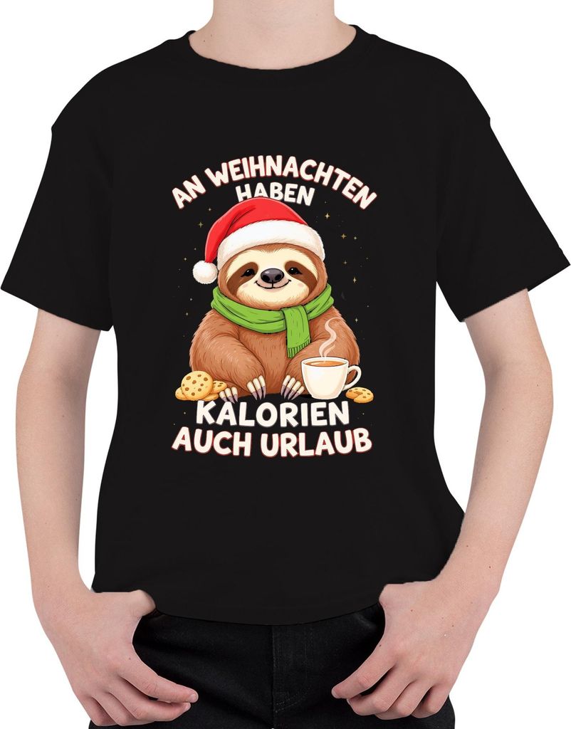 An Weihnachten Kalorien Urlaub Faultier Kekse lustig Geschenk Uni Kinder T-Shirt, Schwarz, 116